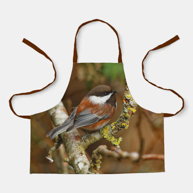 Cute Chestnut-Backed Chickadee on the Pear Tree Apron