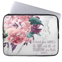 Vintage Christian Floral Marble Bible Verse Laptop Sleeve