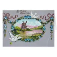 Birthday Blue Flower Wreath Doves Cards