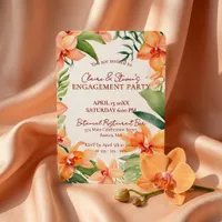 Tropical Orange Orchid & Greenery Engagement Party Invitation