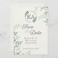 Greenery and Monogram Wedding Save the Date Card