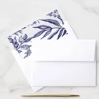 Vintage Elegant Navy Blue White Botanical Wedding Envelope Liner