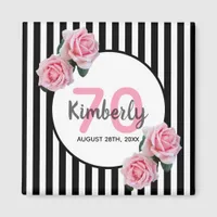 70th birthday pink florals black stripes name magnet