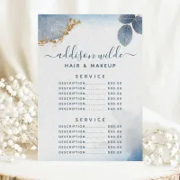 Blue Gold Watercolor Botanical Service Price Menu