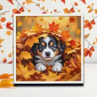 Cute Puppy Dog in Fall Leaves Peel And Stick Photo Tile
