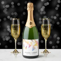 Pastel Multi-Colored Confetti White Wedding Sparkling Wine Label