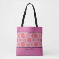 Orange and Pink Mandala with Hearts and Name  Tote Bag