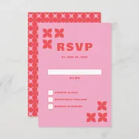 Retro Groovy 70s Pink Red Wedding RSVP Card