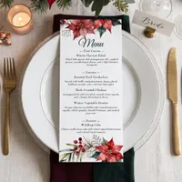 Red Watercolor Poinsettia Winter Wedding Dinner Menu