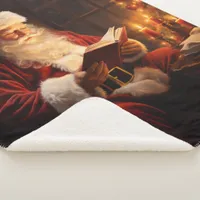 Vintage Santa Reading a Book Christmas Sherpa Blanket