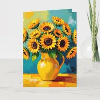 Yellow Sunflowers in a Vase in Impasto Style Holiday Card