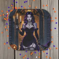 Black and Purple Witch with Candelabra Halloween Paper Plates