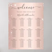 Rose gold silver glitter wedding seating chart