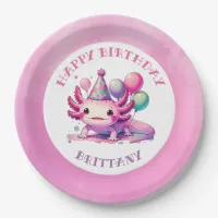 Pink and Purple Axolotl Girl's Birthday Party Paper Plates