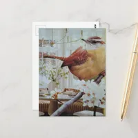 Wren in the Living Room Surreal Collage Postcard