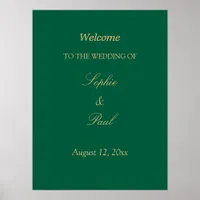 Hunter Green Golden Beige Wedding Welcome Poster