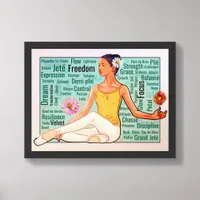 Sitting Ballerina Word Cloud in Teal Frame Framed Art
