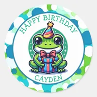 Cute Frog Themed Boy's Birthday Party Classic Round Sticker