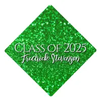 Shiny Glittered Green Sparkling Custom Name Graduation Cap Topper