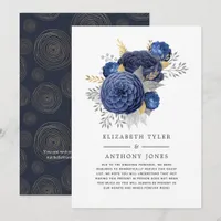 Navy Blue, Gold and Silver Floral Wedding Guests Announcement