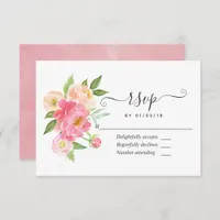 Pastel Pink Spring Watercolor Peonies Wedding RSVP Card