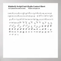 Kimberly Script Font Glyphs Contact Sheet Poster