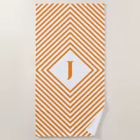 Orange Radiating Rhombuses with Central Letter Beach Towel