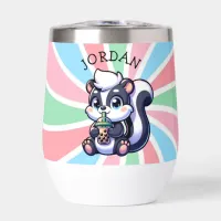 Cute Kawaii Skunk with Bubble Tea Personalized Thermal Wine Tumbler