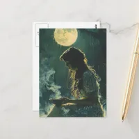 A Full Moon Spell Woman With Incense Postcard