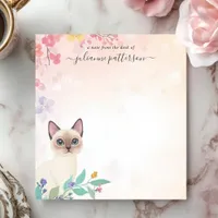 Cute Siamese Cat Floral Personalized Name Notepad