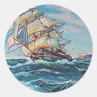 Sailboat on Rough Waters Oil Painting Classic Round Sticker