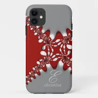 Red Silver Tribal Lace  Fractals Monogram iPhone 5 iPhone 11 Case