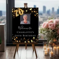 70th birthday black gold stars photo welcome foam board