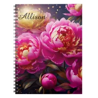 Gorgeous pink peonies with golden accents  notebook