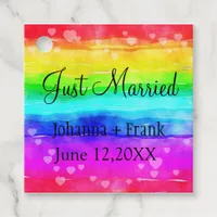 Just Married Rainbow Colors Favor Tags