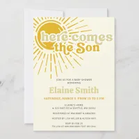 Here comes the son retro boy baby shower invitation