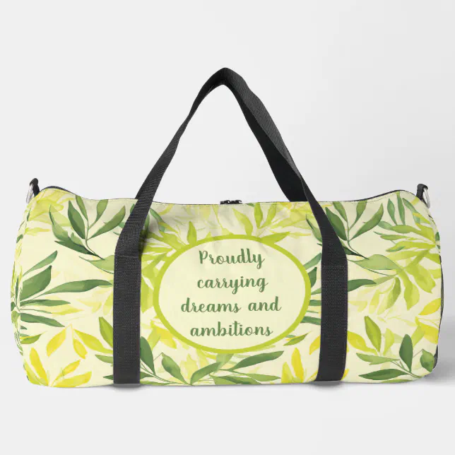 Green and Yellow Watercolor Leaf Pattern Duffle Bag