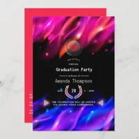 Neon Glow Flames Virtual Graduation Party Invitation