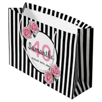 Black white stripes pink florals 40th birthday large gift bag