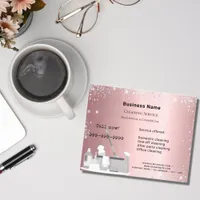 Cleaning service blush pink silver glitter dust QR Flyer