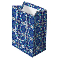 Metallic Silver, Blue Shades Stained Glass Style Medium Gift Bag