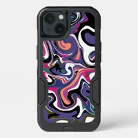 Blue, Black, Coral, White Swirls Marble Like Art   iPhone 13 Case