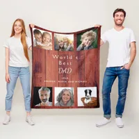 Father brown wood photo collage fleece blanket