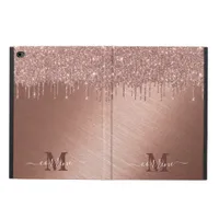 Brushed Rose Gold Glitter Drip iPad Monogram Case