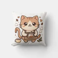 Kawaii Cat Barista Decorative Pillow