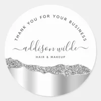 Silver Glitter Diamonds Business Thank You Classic Round Sticker