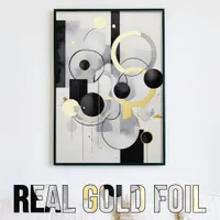 Abstract geometric black white gray gold  foil prints