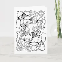 Butterflies and Palm Leaves Coloring Page Card