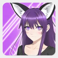 Anime Girl with Purple Hair and Eyes Square Sticker