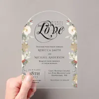 Just Love Elegant Floral Arch Winter Wedding Acrylic Invitations